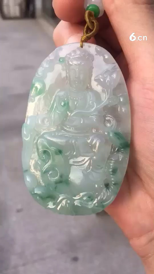 糯冰种水一流 飘绿花 大件普贤